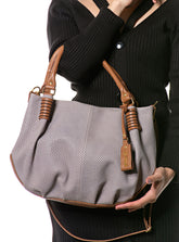 Bolsa em Couro Miami Cinza e Caramelo